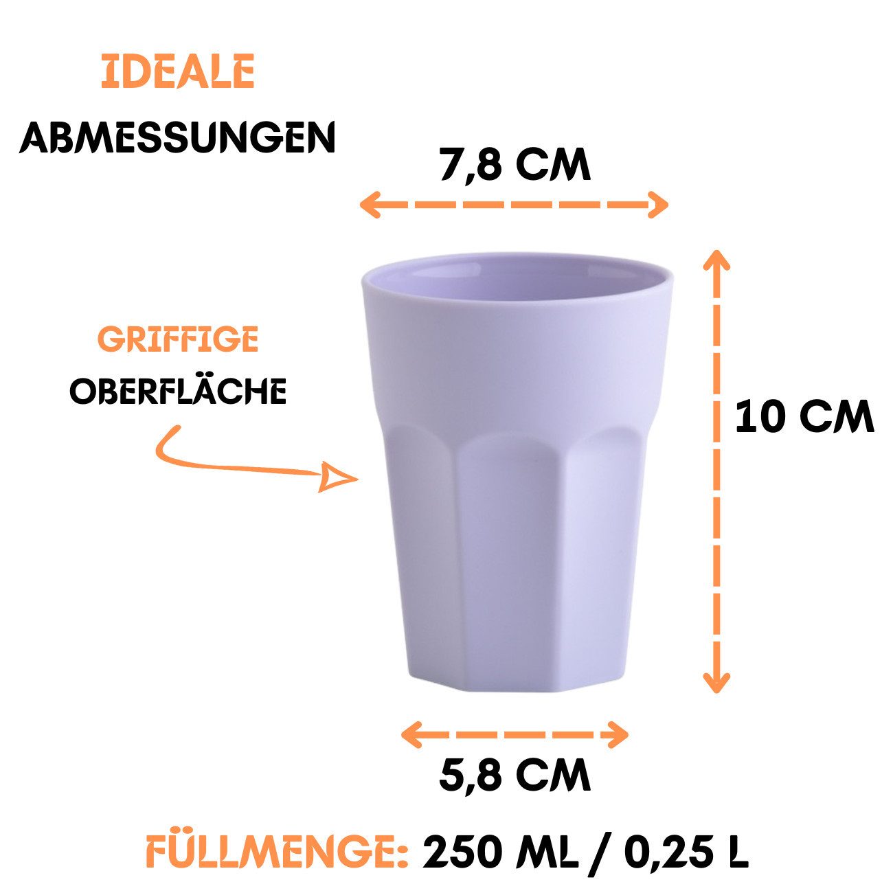 Kunststoffbecher „Pastell“ – 1-tlg., 250 ml, wiederverwendbar
